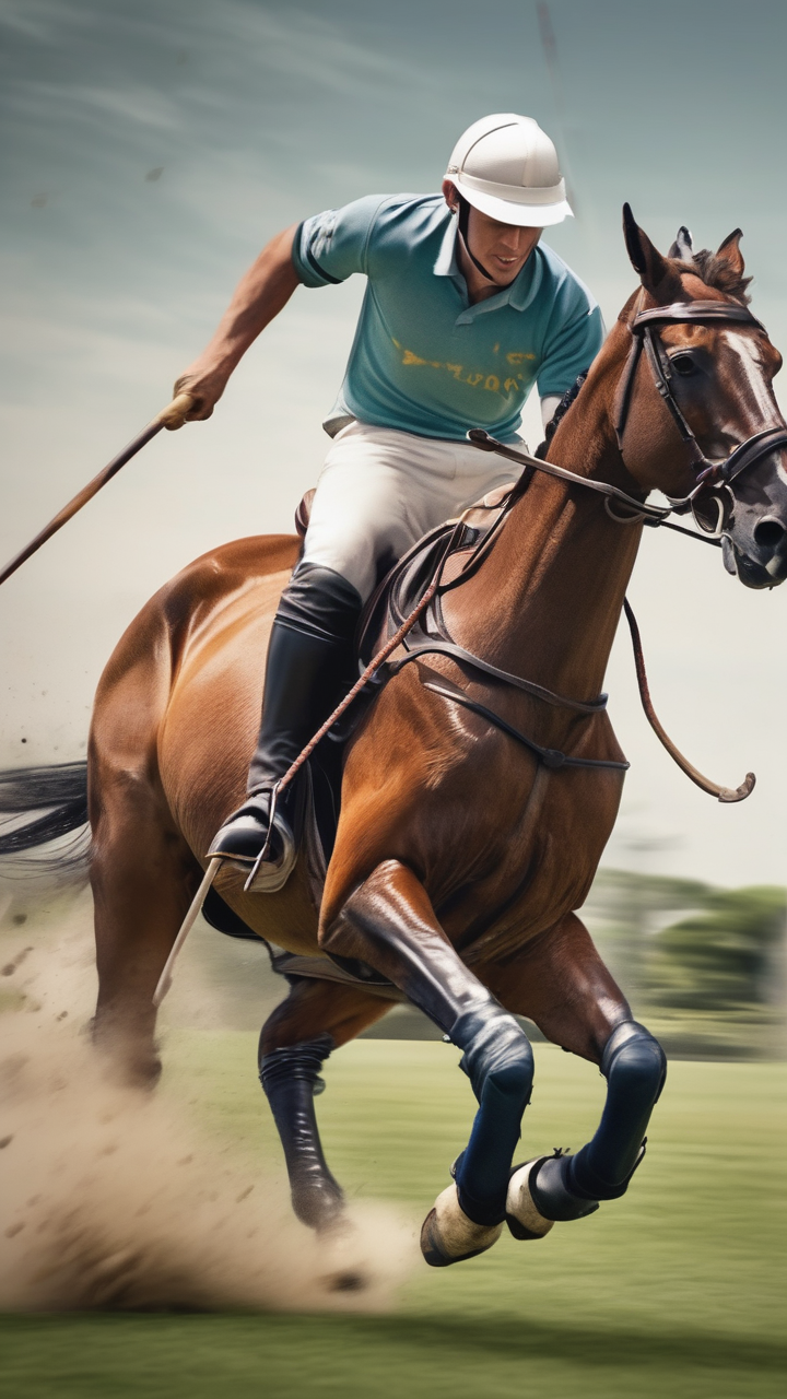 A polo player at full gallop