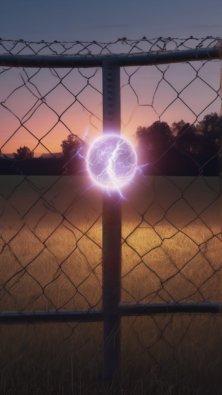 Ball lightning hovering over an open field at twilight