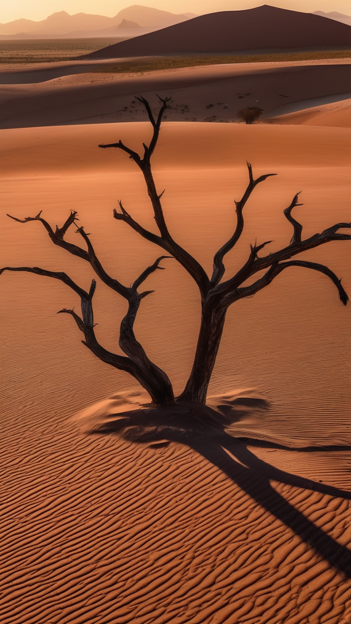 The Sossusvlei red dunes of Namibia at sunrise