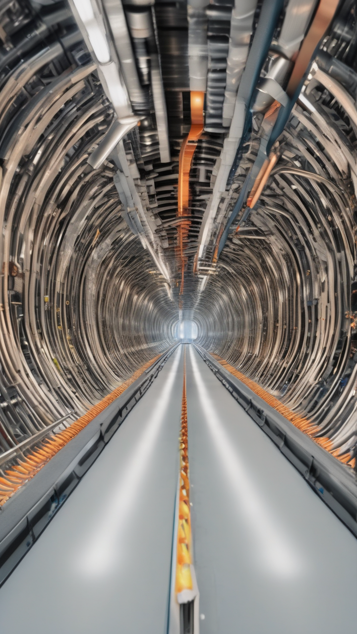 A photorealistic particle accelerator tunnel interior at CERN