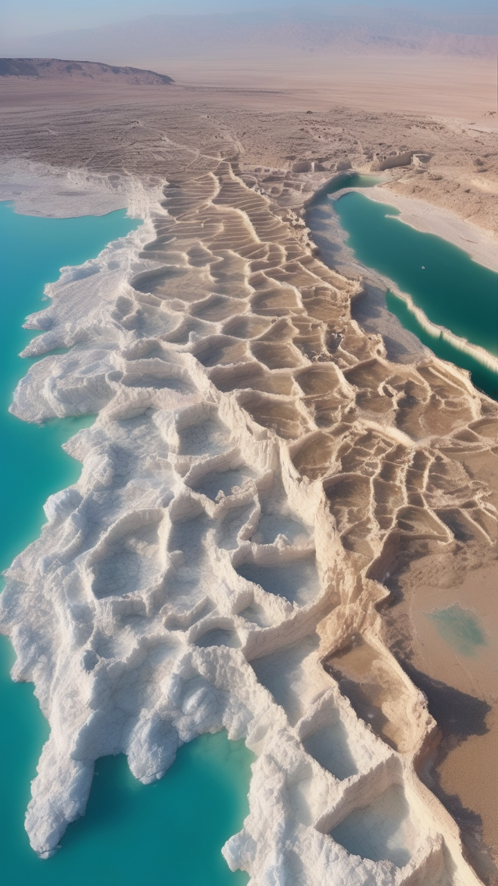 A hyperrealistic aerial of the Dead Sea