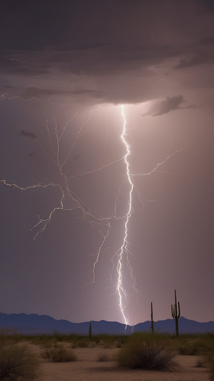 A spider lightning bolt spreading across the entire sky over the Sonoran Desert