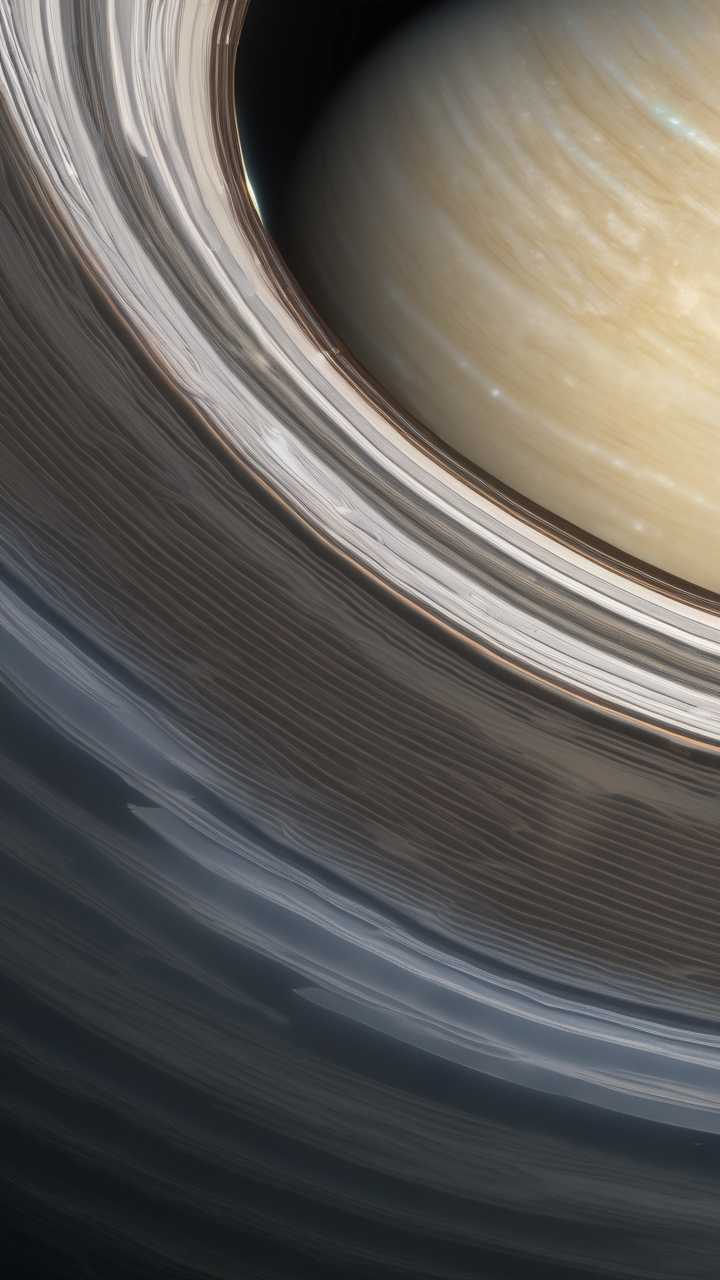 A photorealistic view of the rings of Saturn seen from inside