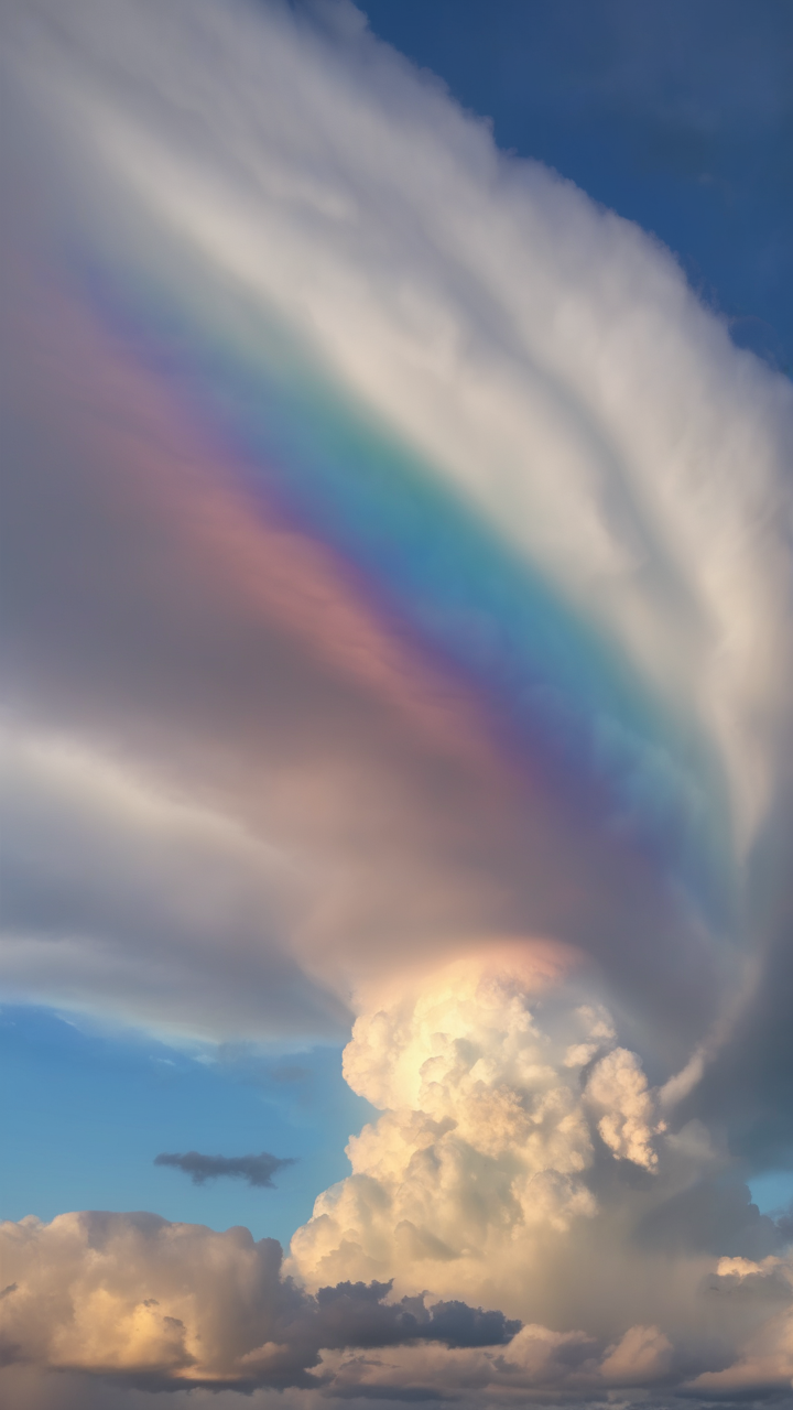 A iridescent cloud pileus above a developing cumulonimbus