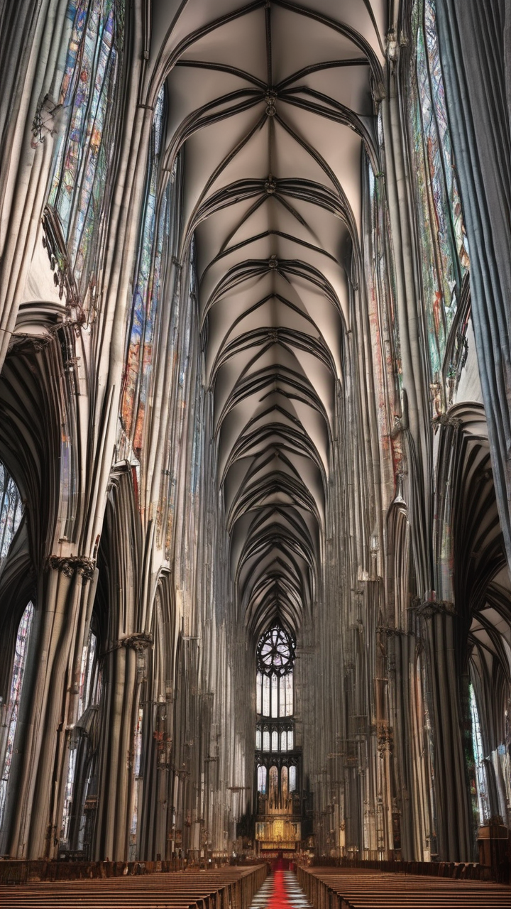 The Cologne Cathedral interior looking up the nave