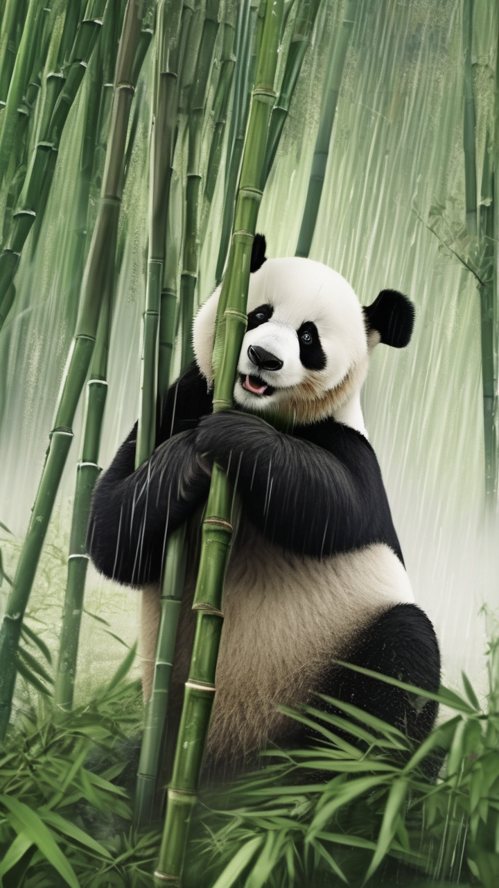 A giant panda in a bamboo forest in Sichuan China