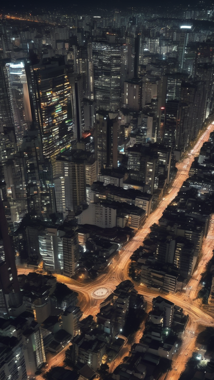 A photorealistic aerial of São Paulo at night