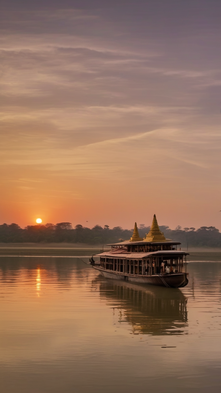The Irrawaddy River in Myanmar at sunset