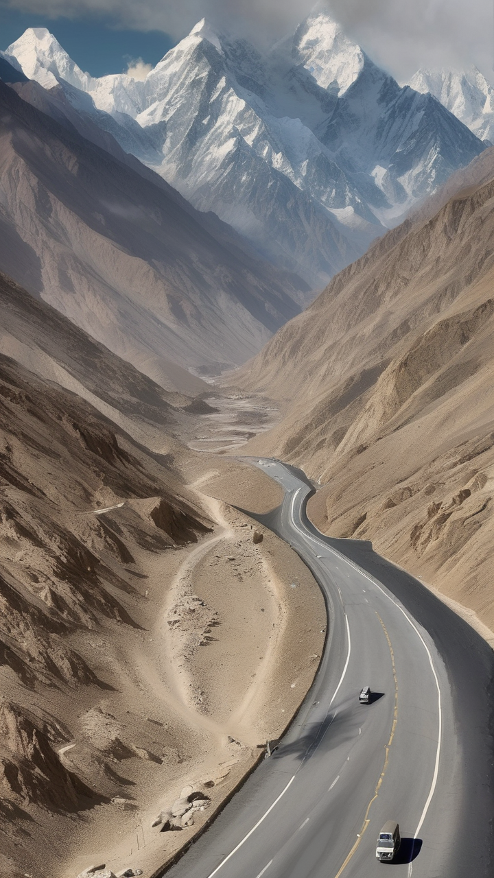 The Karakoram Highway running between K2 and Nanga Parbat