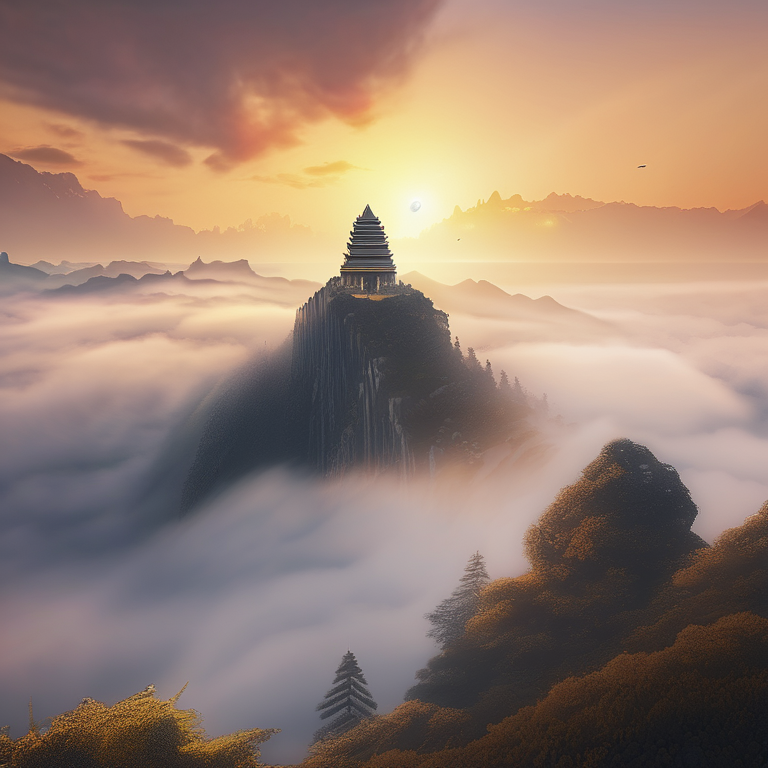 Sea of clouds below a mountain peak