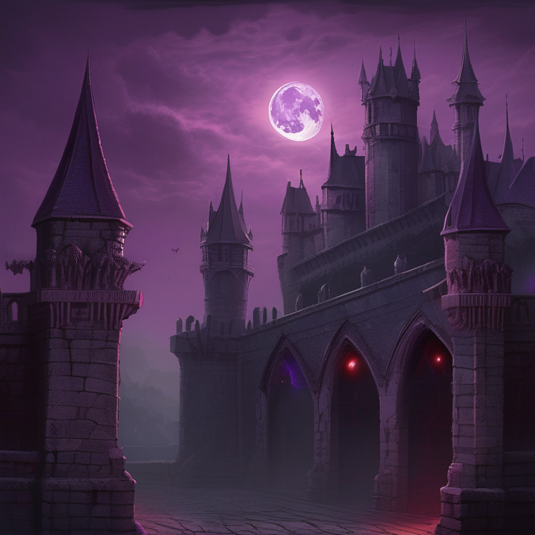 Blood moon rising over a haunted gothic castle