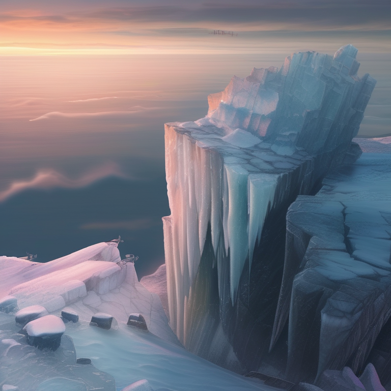 Icedrake resting on frozen cliffs at sunrise