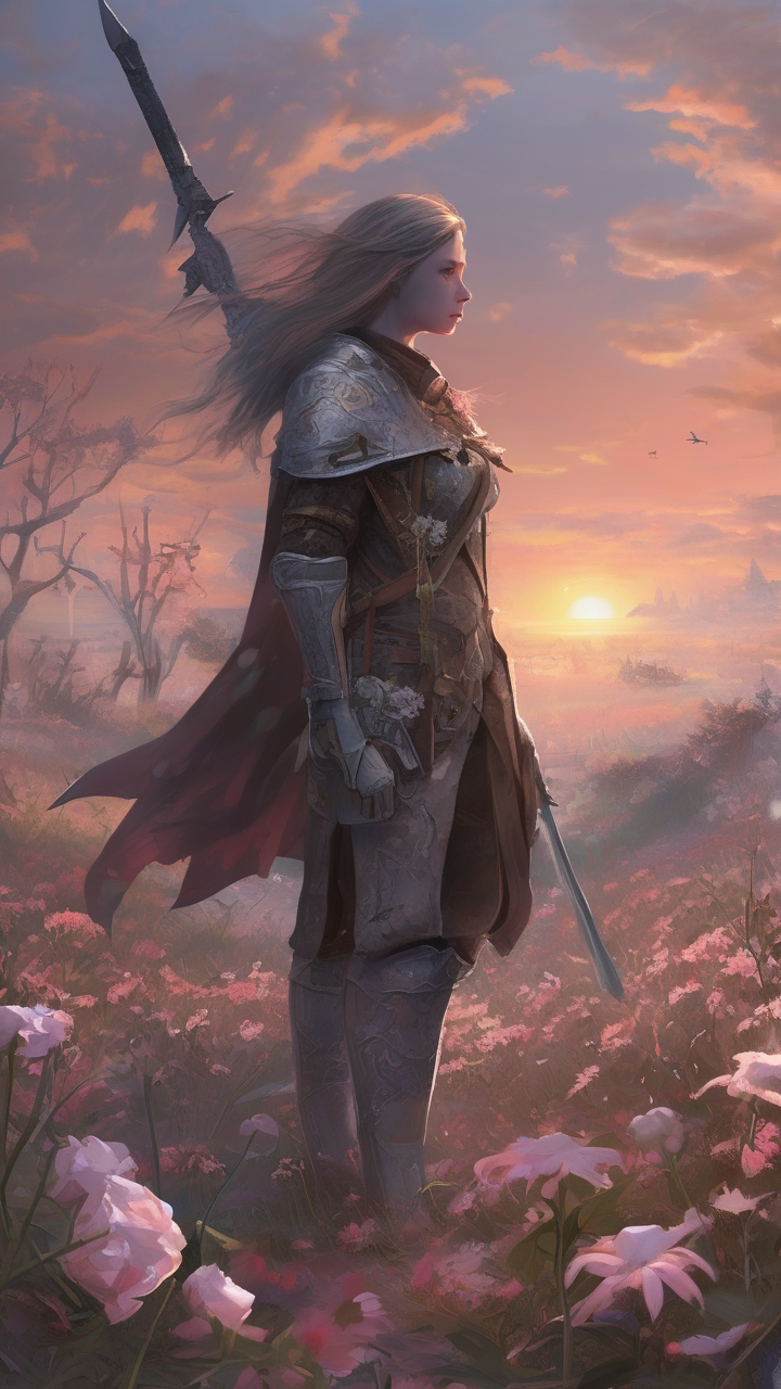 Dawn breaking over a fantasy battlefield aftermath