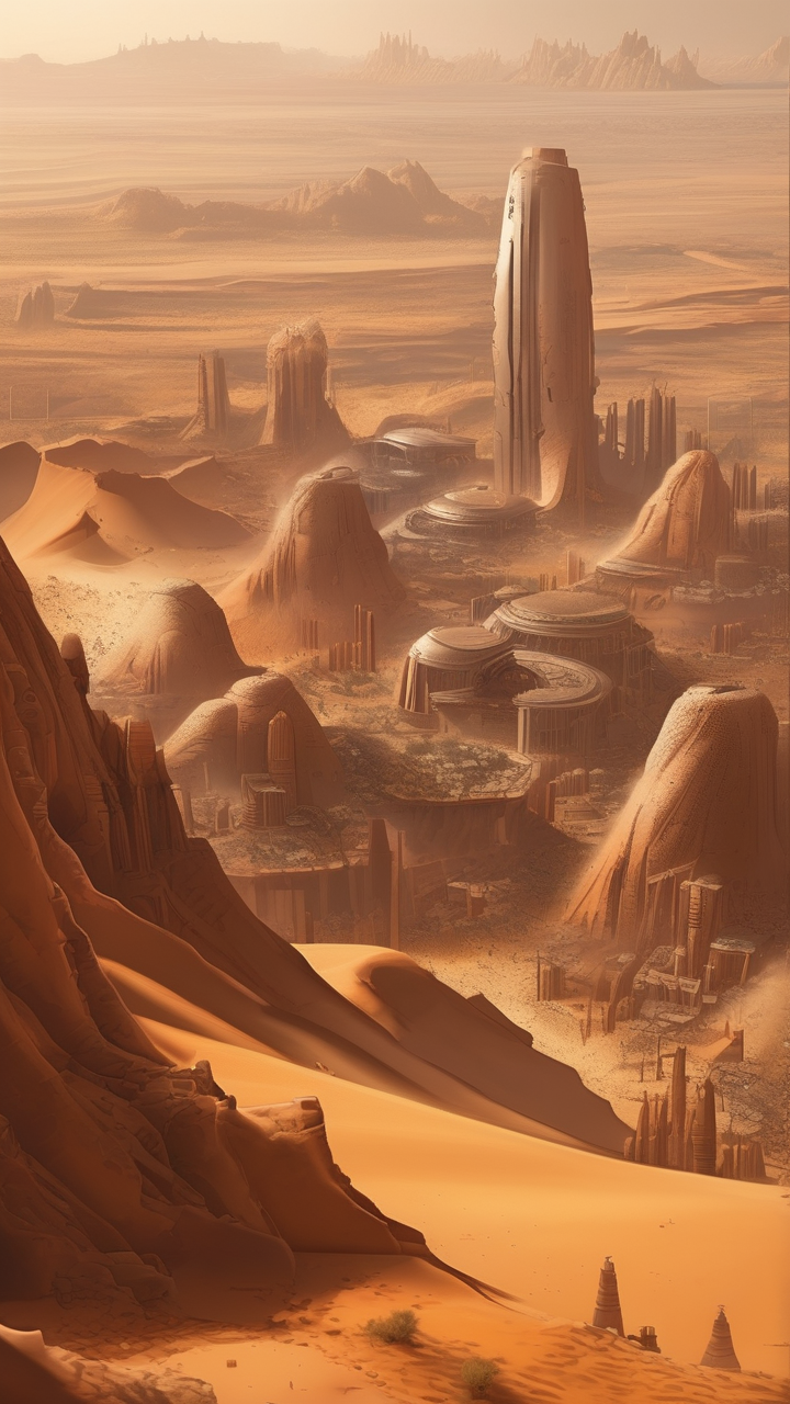 Futuristic desert city carved into mesa cliffs