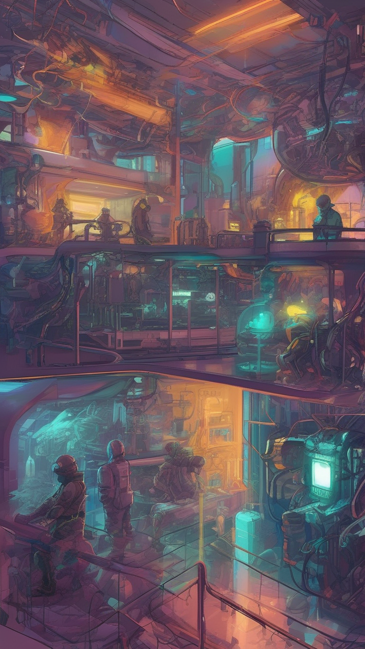 Neon biopunk lab interior