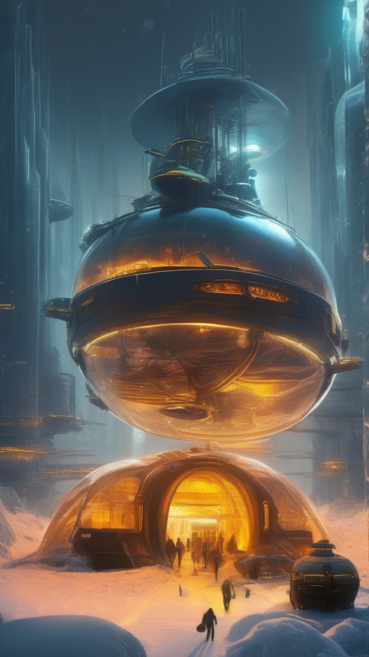 Futuristic submarine city under Arctic ice