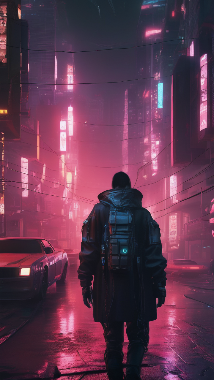 Cyberpunk city during a power outage