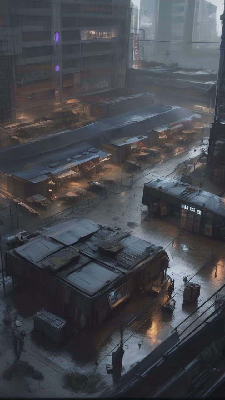 Cyberpunk mercenary encampment