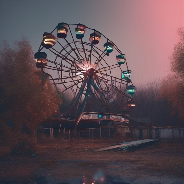 Abandoned cyberpunk amusement park