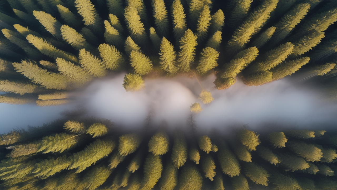 Drone view of an ancient redwood forest