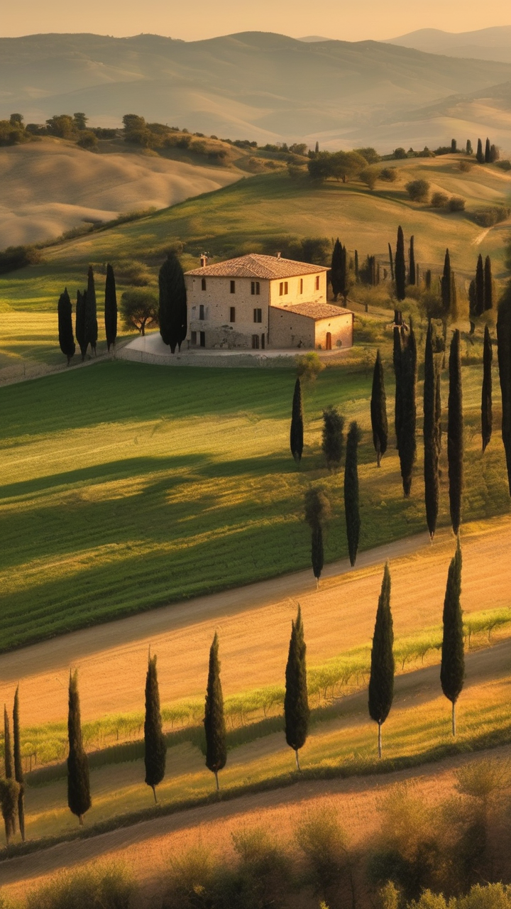 Tuscany countryside at golden hour