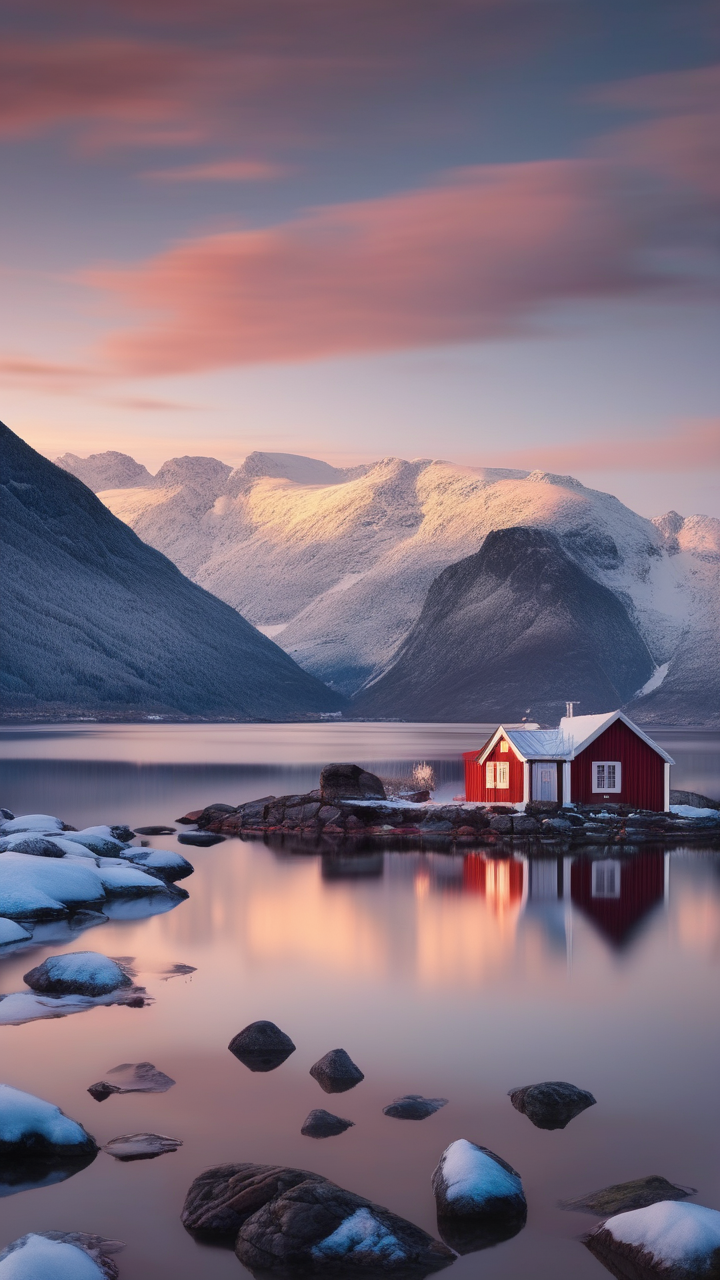 Norwegian fjord at blue hour