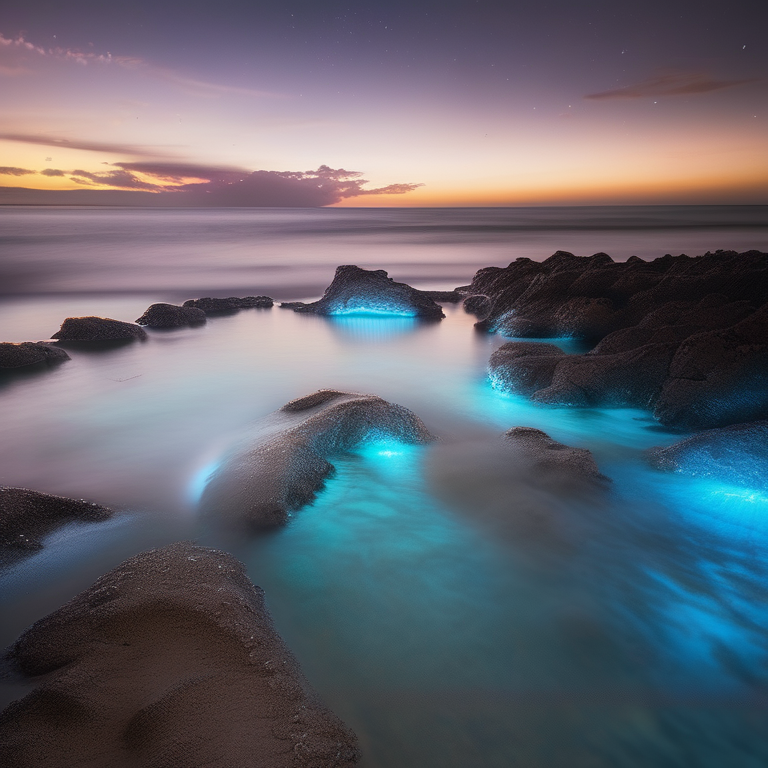 Bioluminescent bay at night