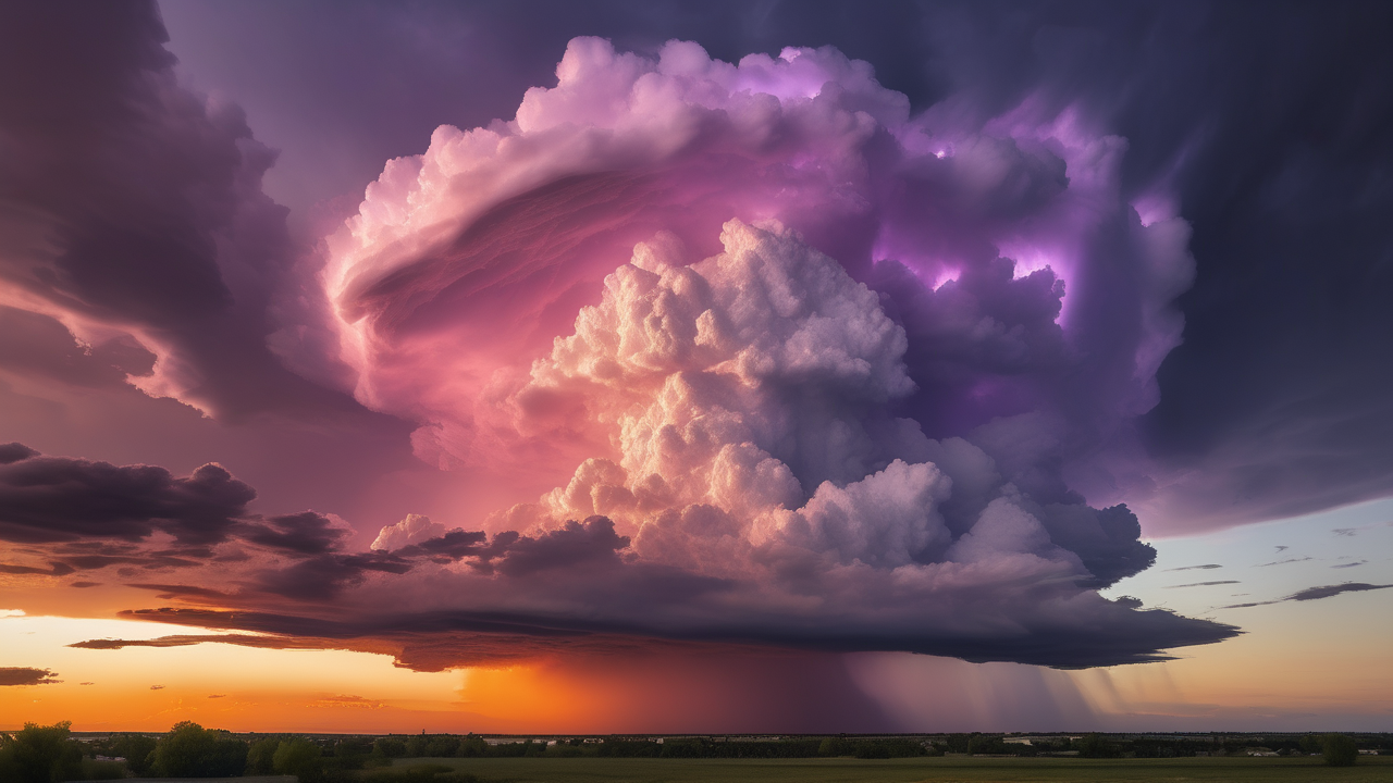 Massive cumulonimbus storm cell at sunset
