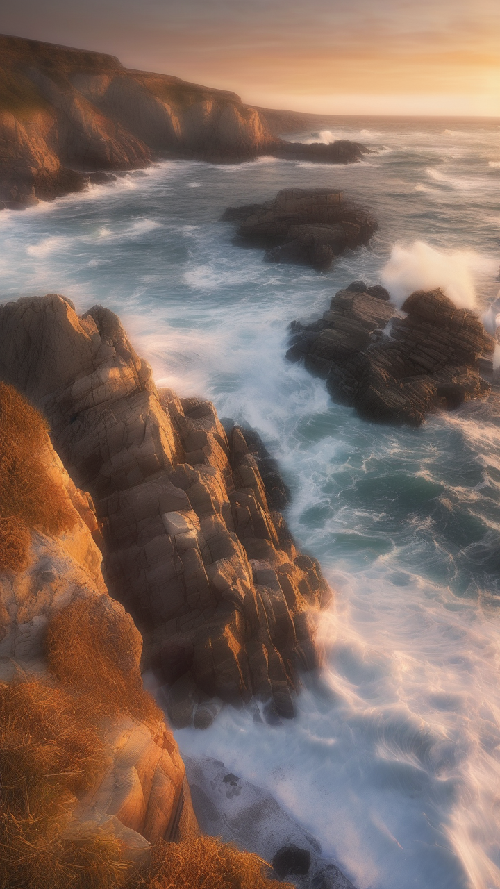 Coastal cliffs at sunset