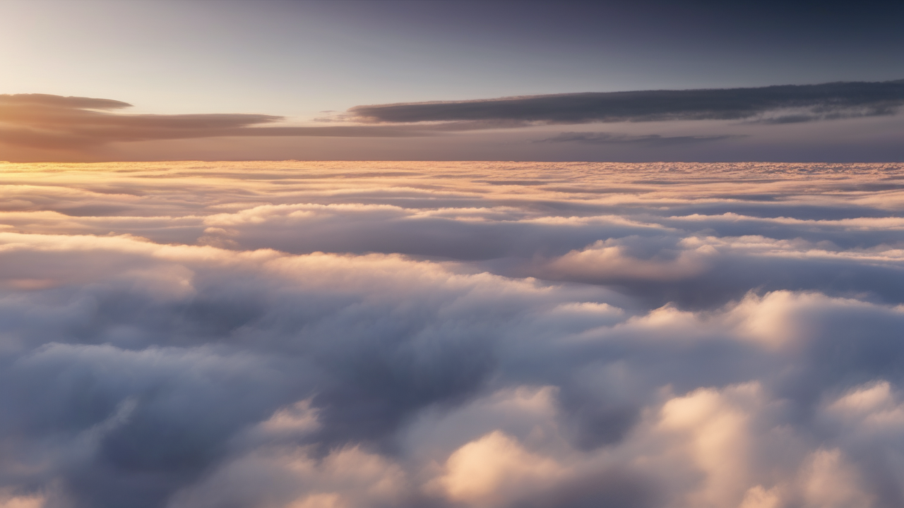 Sea of clouds viewed from a mountain summit at sunrise
