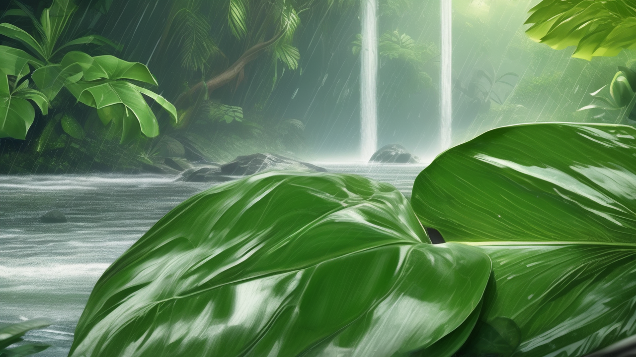 Monsoon rain on a tropical jungle