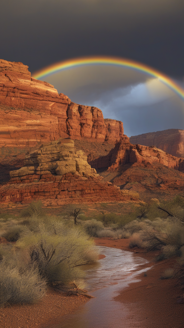 Desert monsoon — a wall of rain approaching red canyon lands