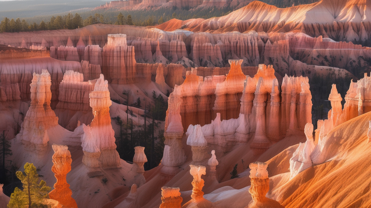 Wind-sculpted sandstone hoodoos in Bryce Canyon at sunrise