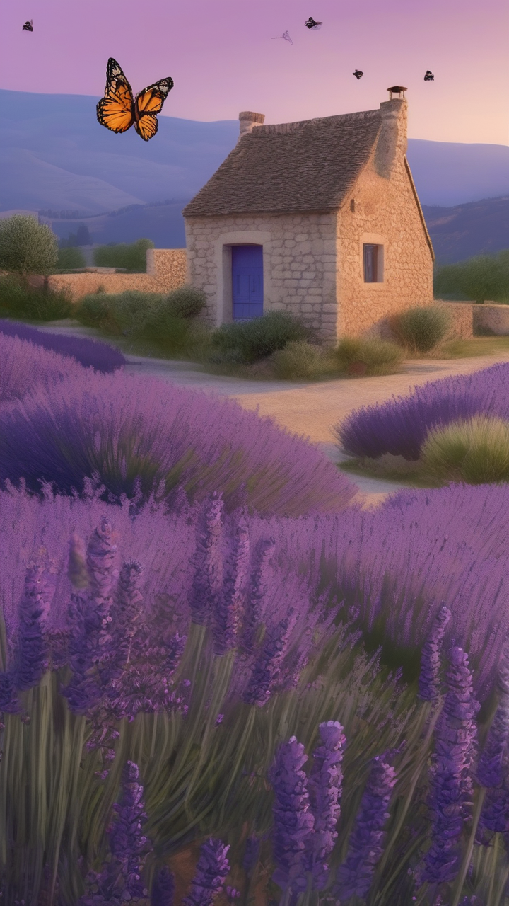 Meadow of lavender in Provence at dusk