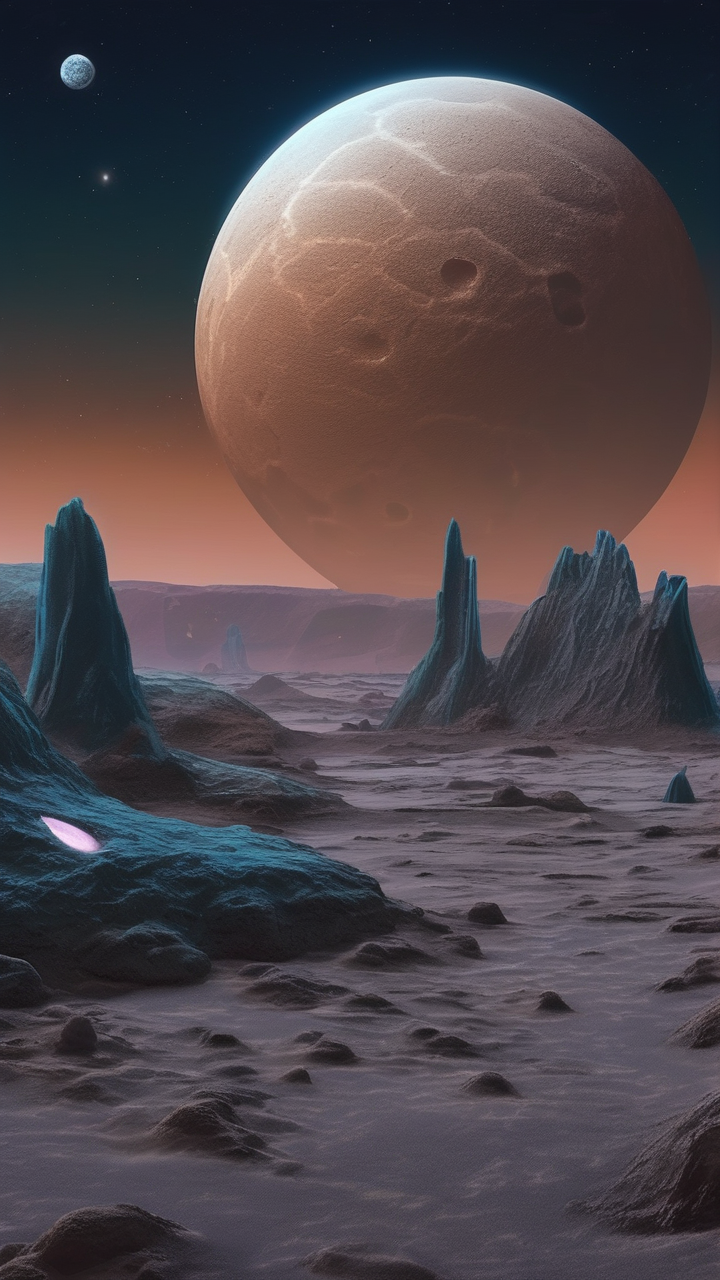 Alien planet surface at night