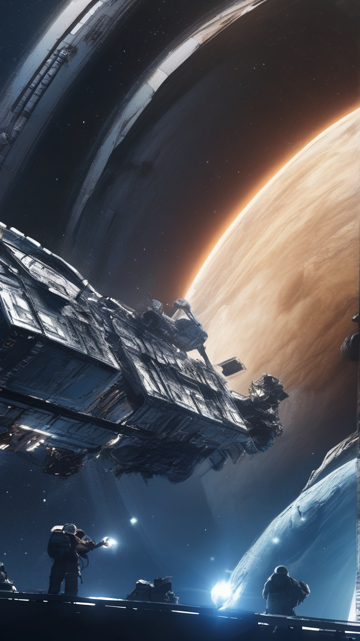 Deep space exploration vessel approaching a neutron star