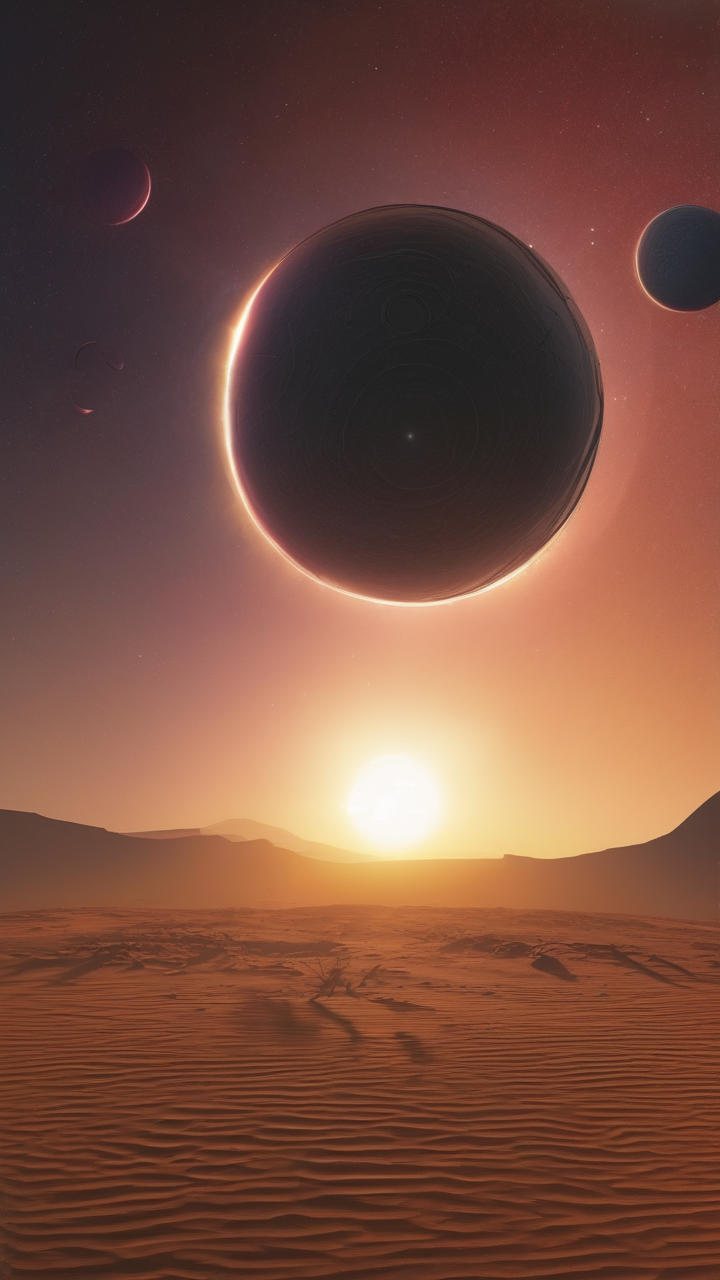 Binary star system sunset — two suns of different colors descending
