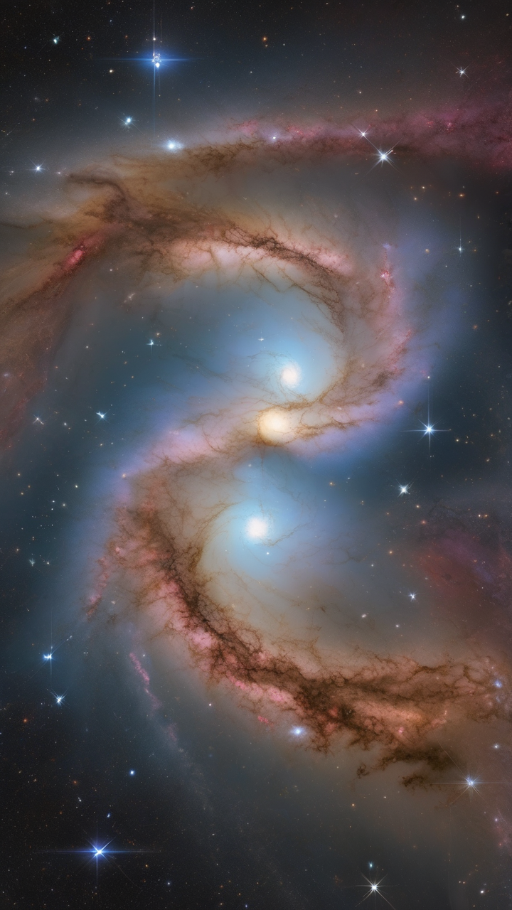 Galactic collision — two spiral galaxies merging