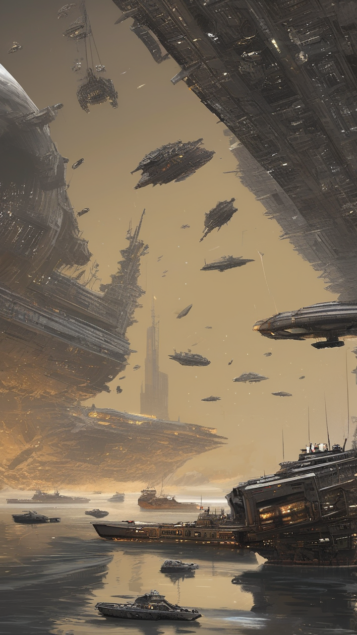 Space battle aftermath — derelict warships drifting