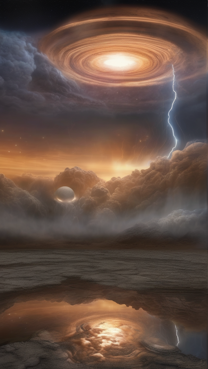 Alien gas giant storm system viewed from inside a probe