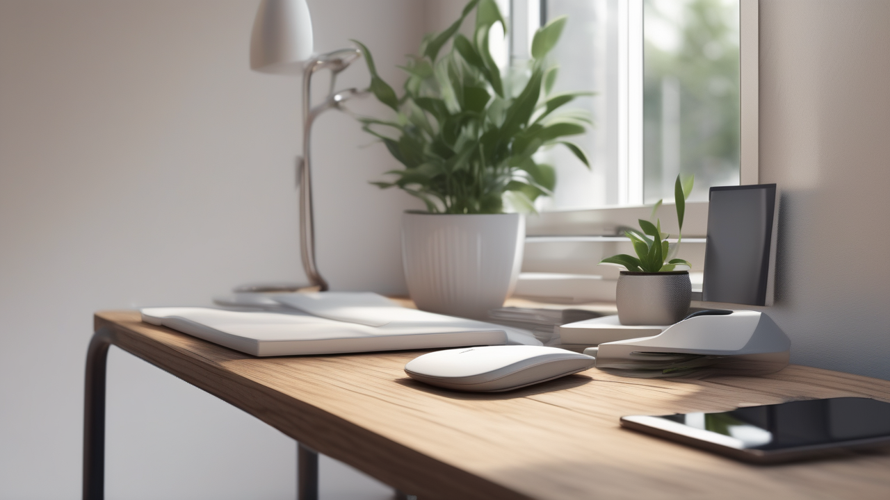 Minimal desk setup — wooden surface