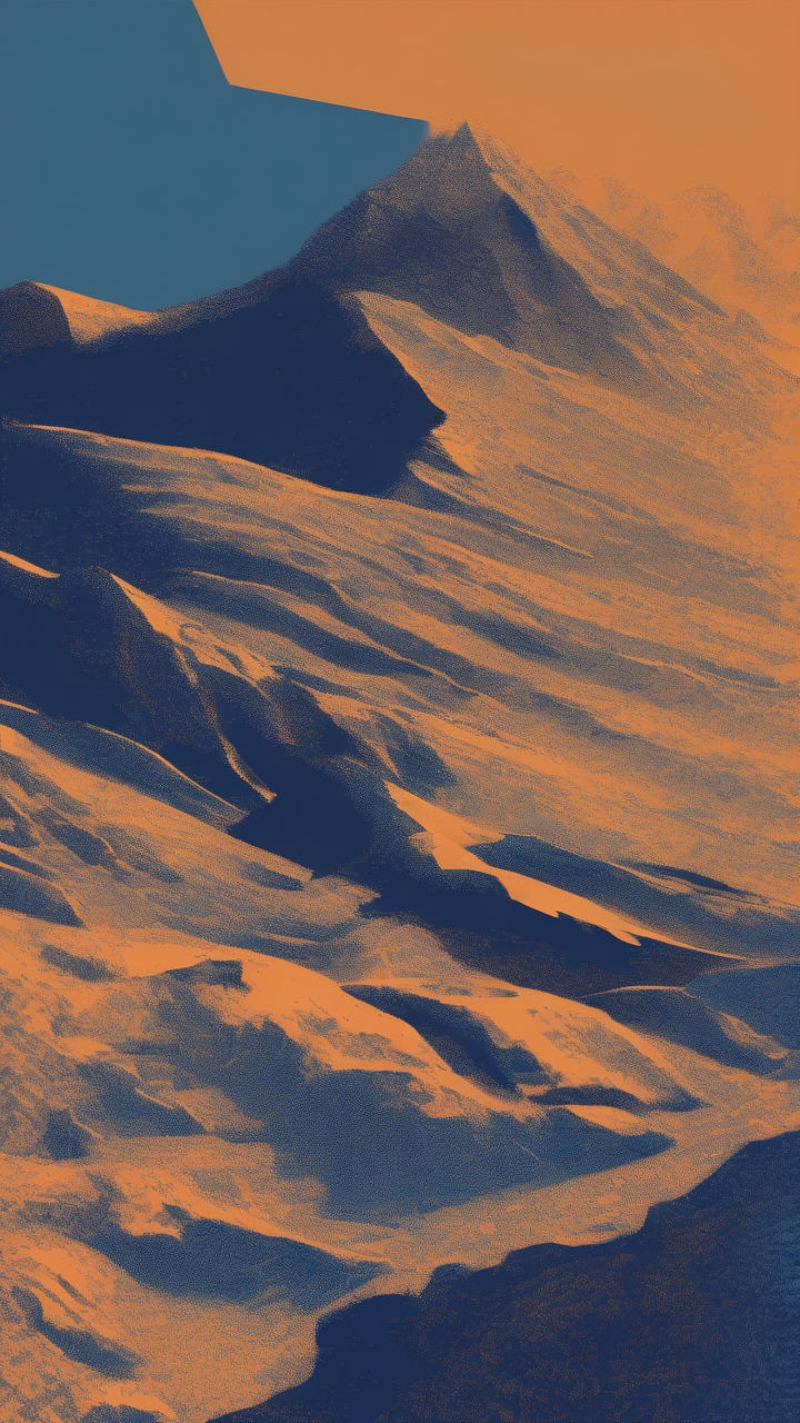 Duotone landscape — the same mountain photograph rendered in only electric blue and soft orange