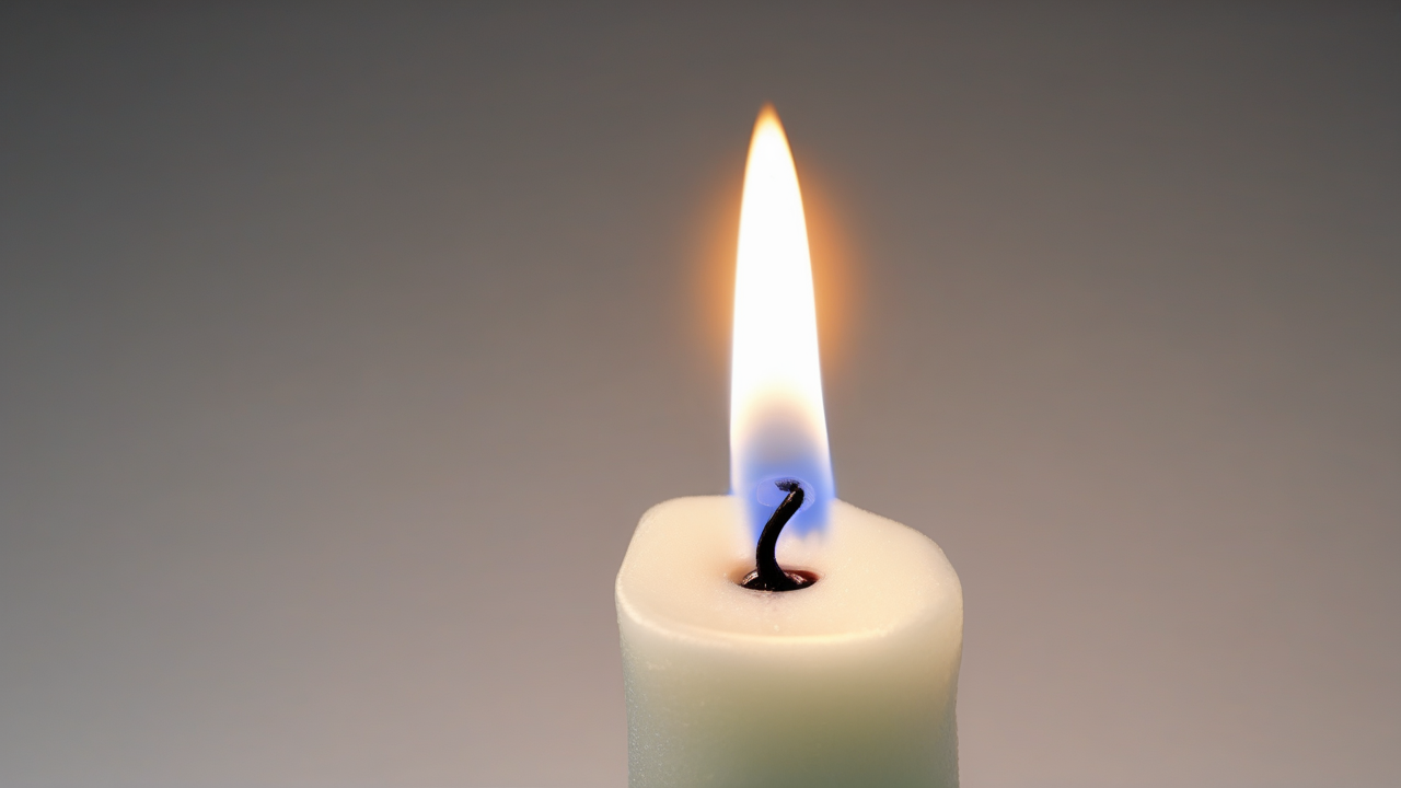 A single candle flame on pure black background