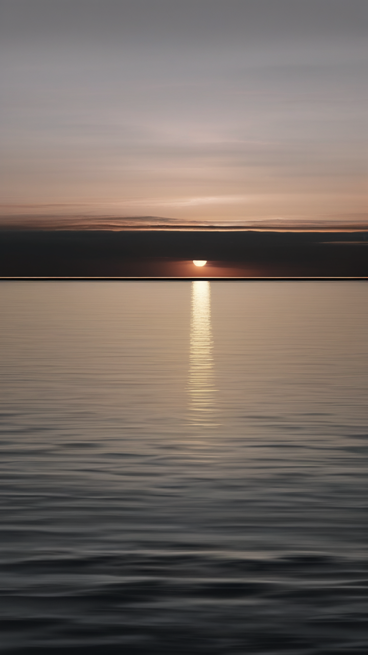 Minimal sunset — a single thin line of gold on the horizon between a dark sea and dark sky