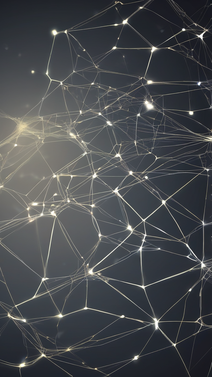 Abstract neural network visualization — nodes and connections forming a glowing web on dark background