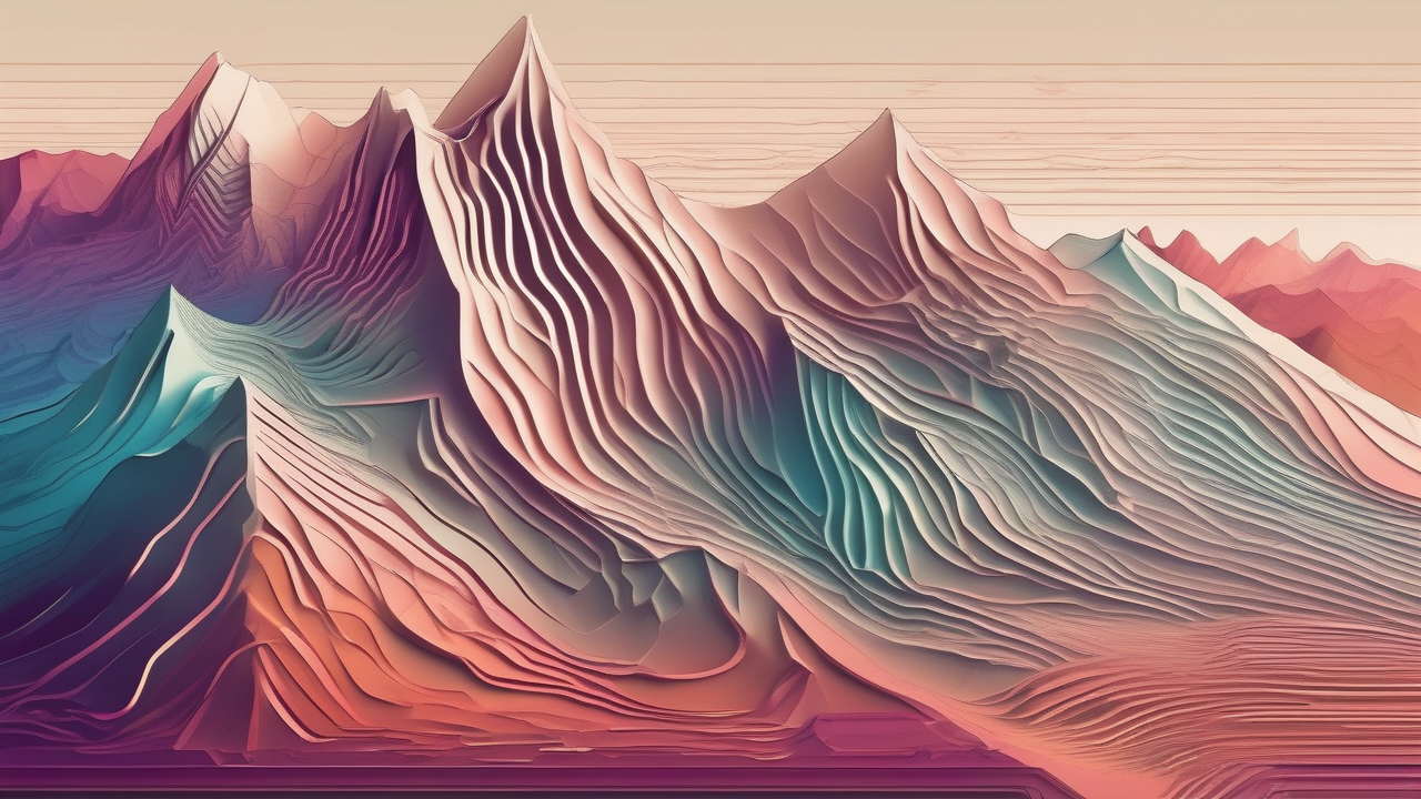Topographic map abstraction — elevation lines of a mountain in gradient colors