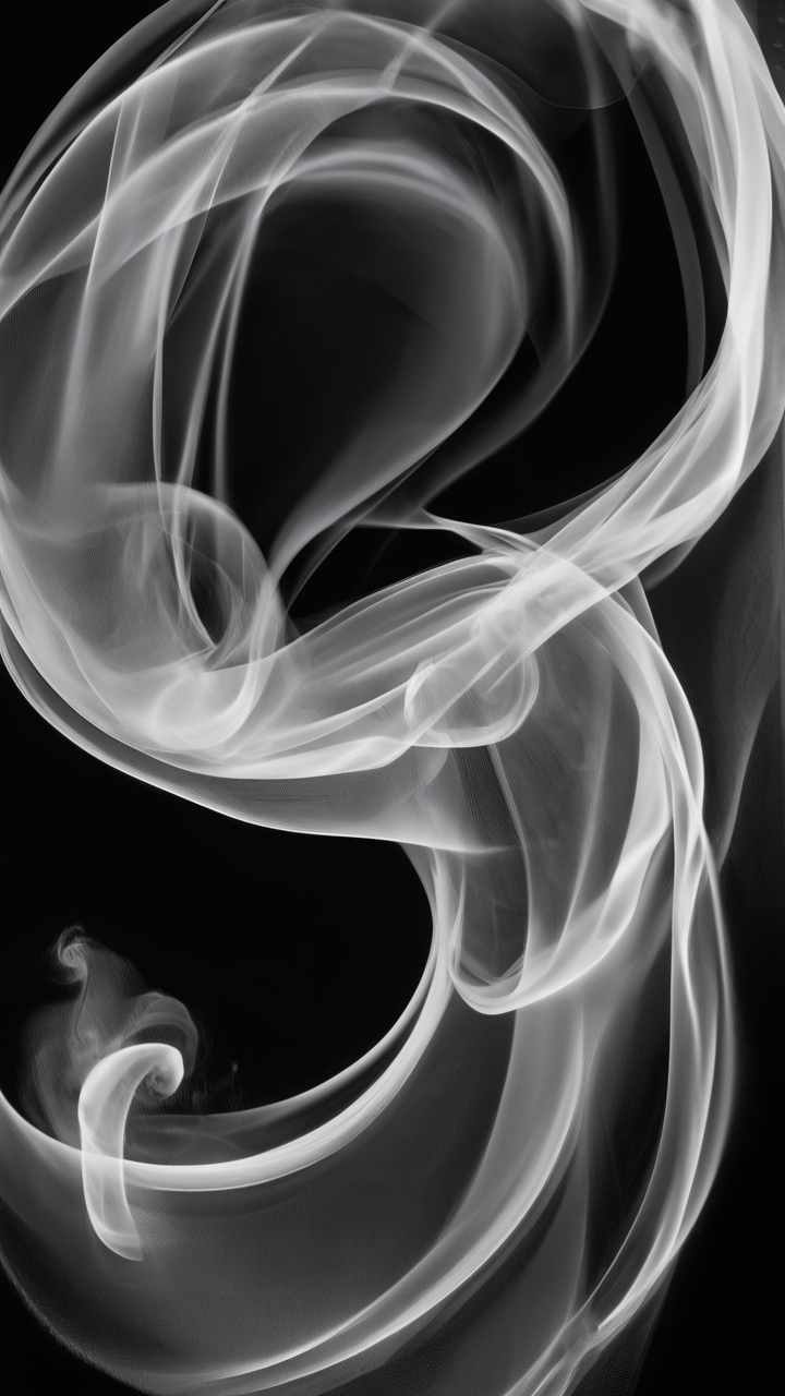Abstract smoke photography — white smoke curling on black