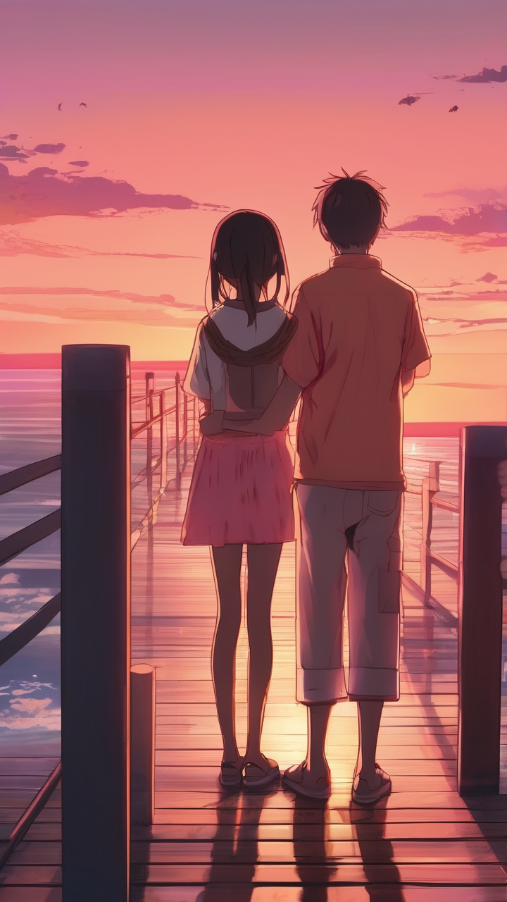 Anime ocean sunset