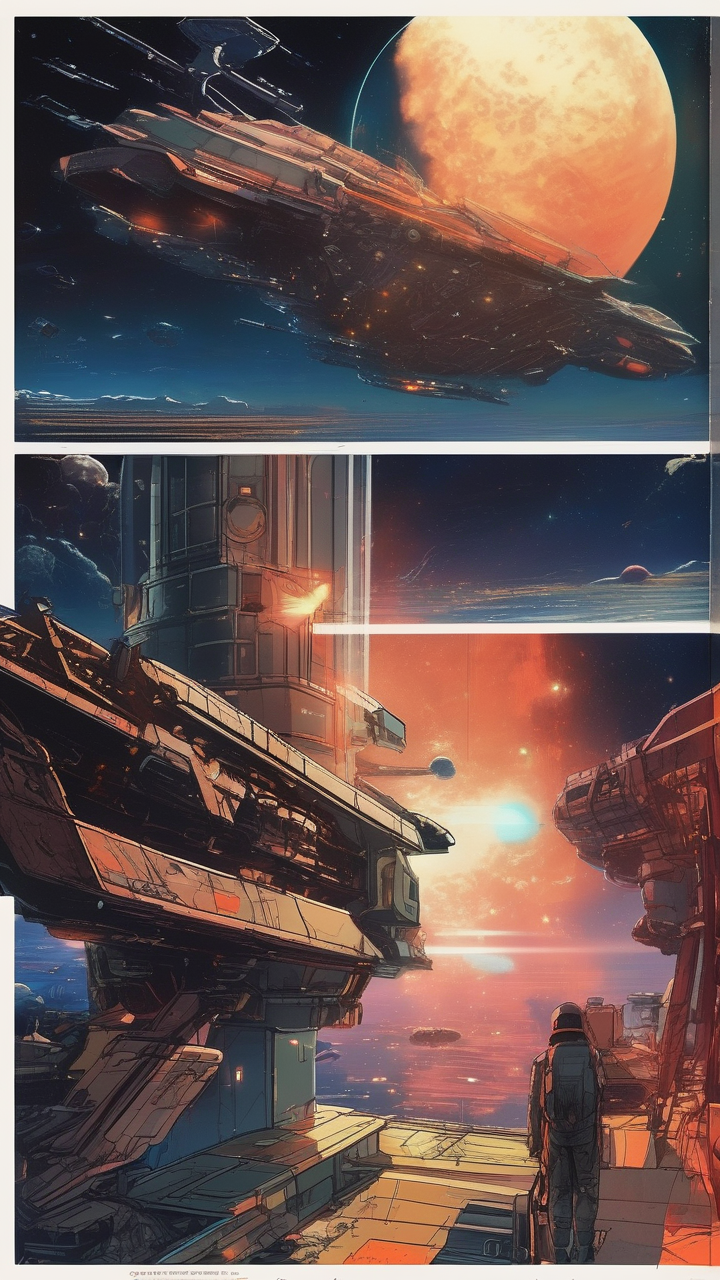 Anime space opera — a crew on the bridge of their starship watching a nebula