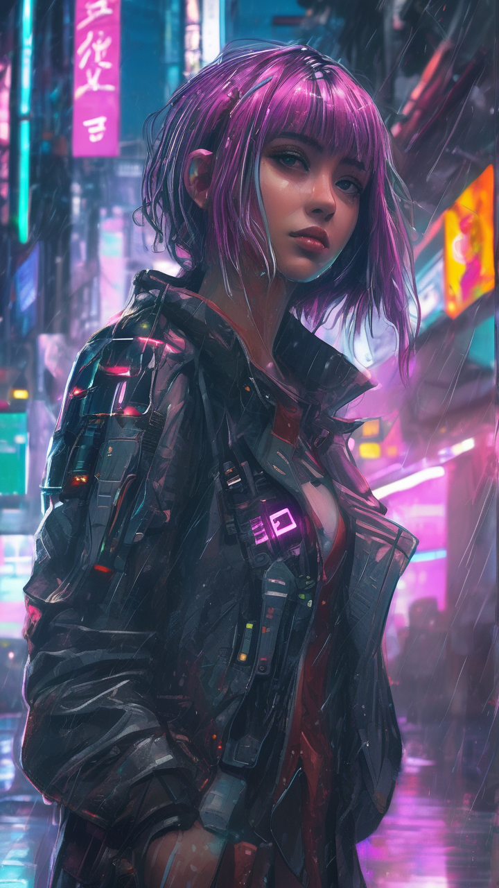 Anime sci-fi girl in a cyberpunk city